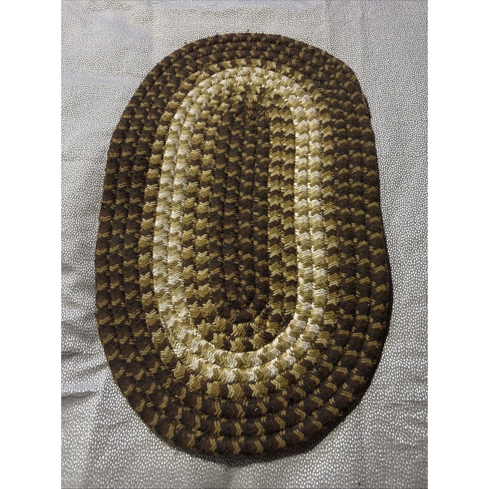 Oval Braided Wool Blend Chunky Area Rug 32"x20"Country Farmhouse Primitive